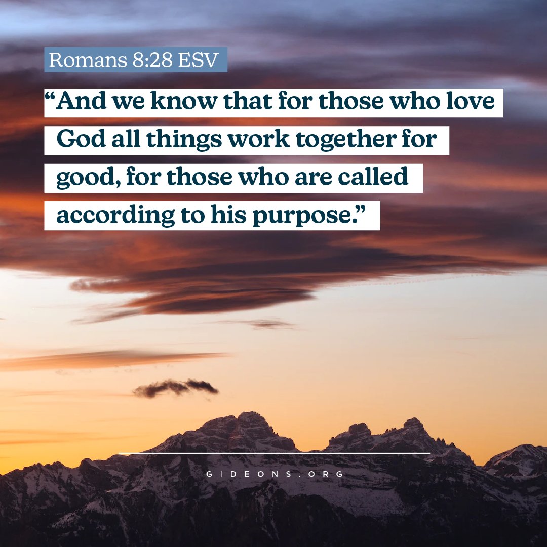 Romans 8.28 ESV And we know that for those who love God all things work together for good,for those who are called according to his purpose" G | D E 0 N 5 0 R G