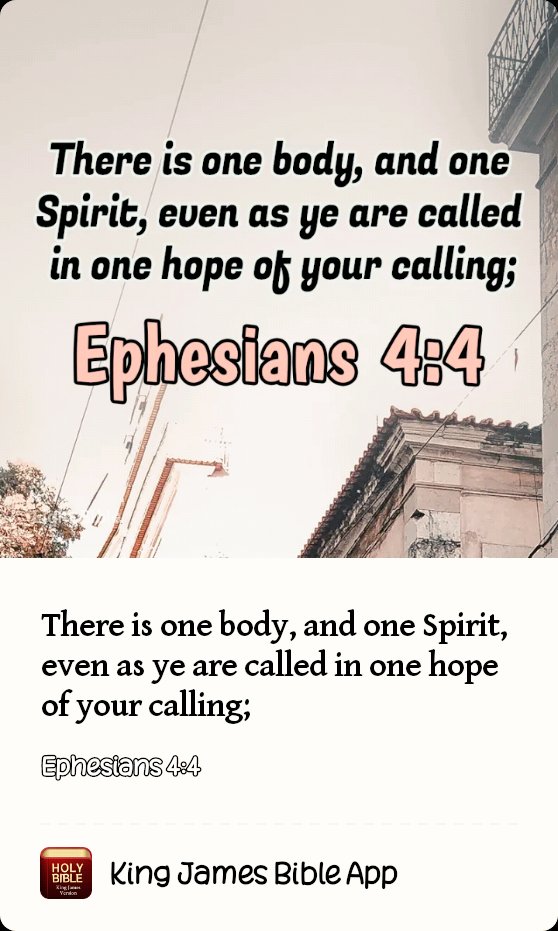 There is one bodys and one Spirit, euen as ye are called in one o6 your Ephesians 4g4 There is one body,and one Spirit, even as ye are called in one ofyour calling; Ephesians 4:4 BOL King James Bible App hope = calling; hope
