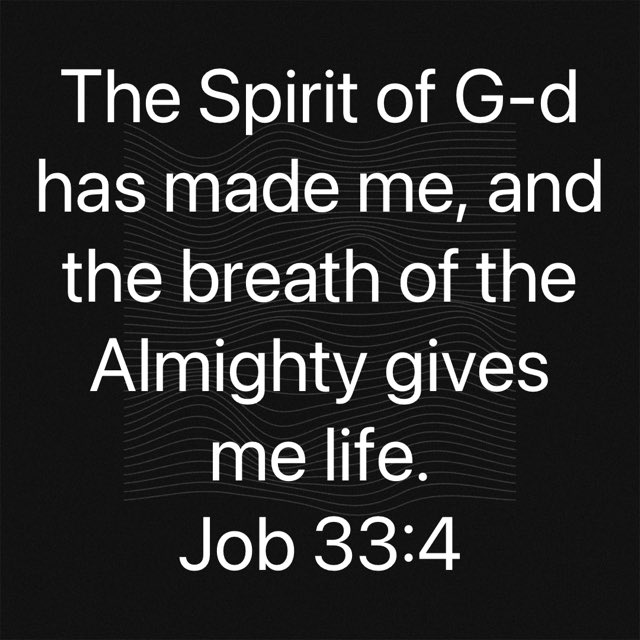 The Spirit of G-d has made me, and the breath of the Almighty gives me life. Job 33.4