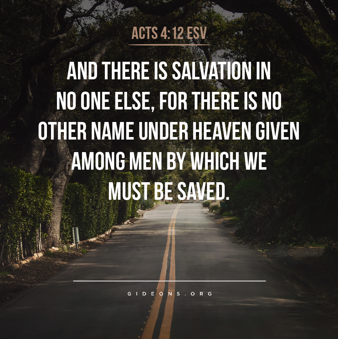 ACTS 4:12 ESV AND THERE IS SALVATION IN NO ONE ELSE, FOR THERE IS NO OTHER NAME UNDER HEAVEN GIVEN AMONC MEN BY WHICH WE MUST BE SAVED. G | D E R G