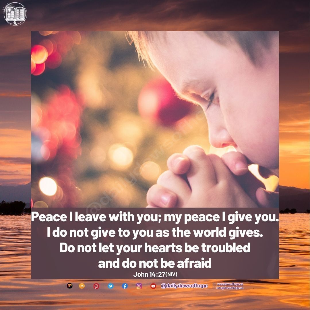 Peace Ileave with you; my peace Igive you: Idonot give toyouas the world gives: Do not let your heartsbe troubled anddo not be afraid John 14:27(NIV) Iocetts @dalllydewsolhope