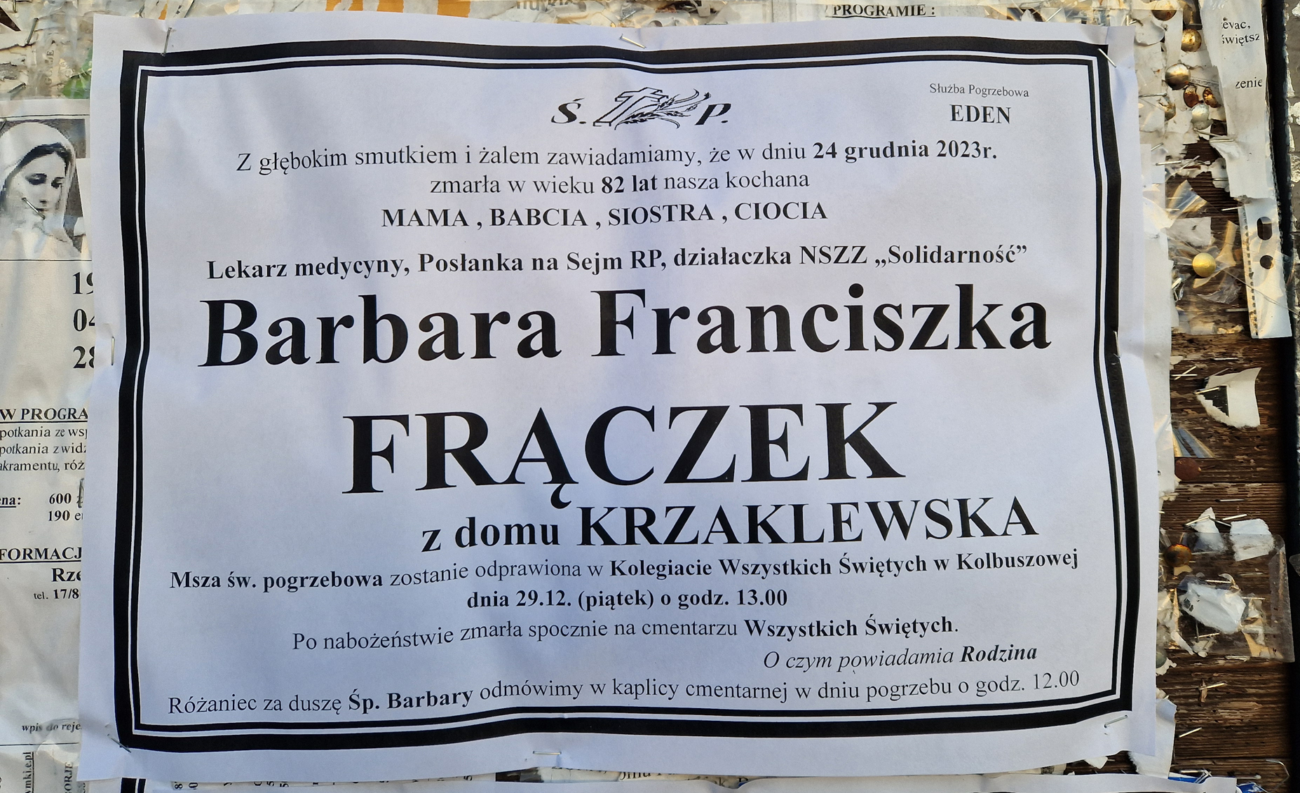Pogrzeb Barbary Frączek z domu Krzaklewska 