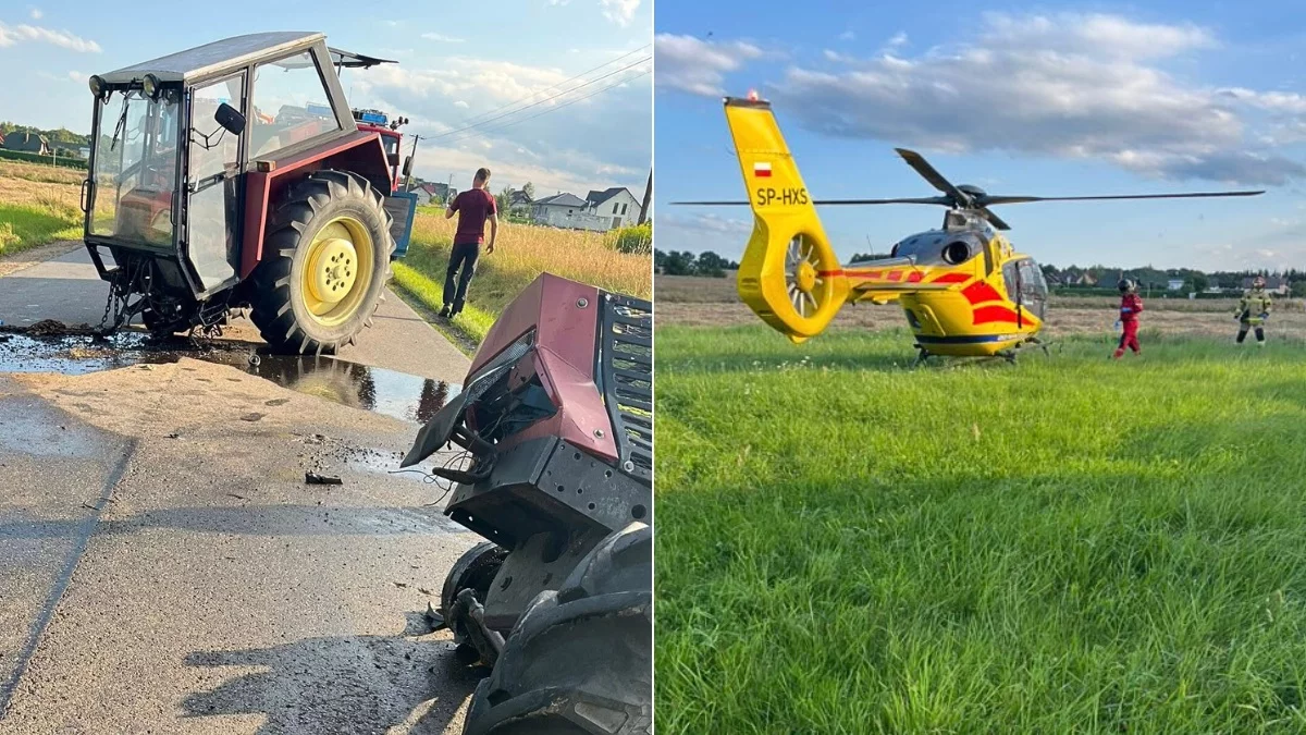 Wypadek w Przewrotnem. Traktor rozerwany na pół, lądował śmigłowiec LPR [ZDJĘCIA]