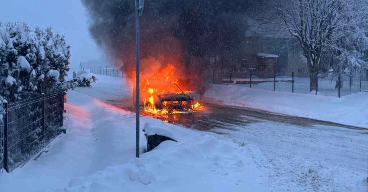 Pożar auta w Malawie pod Rzeszowem. Samochód spłonął doszczętnie [ZDJĘCIA]