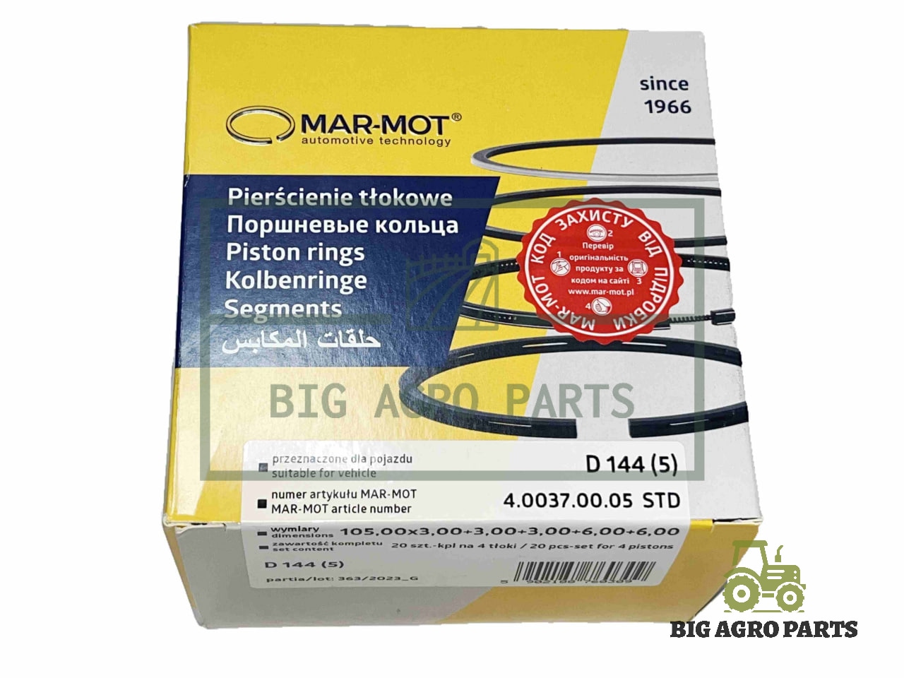 Кільця поршневі Д-144 МАРМОТ (к-кт на 4 поршня, 5к)