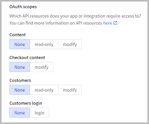 Individual store resources can be set to none, read-only, or modify.