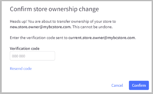 The Confirm Store Ownership confirmation pop up