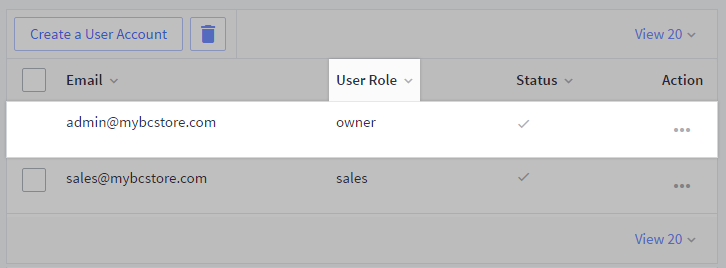 View Users page with Owner user role highlighted