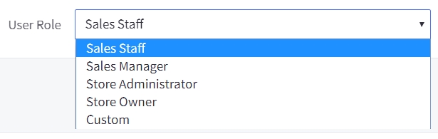 The user role drop-down menu