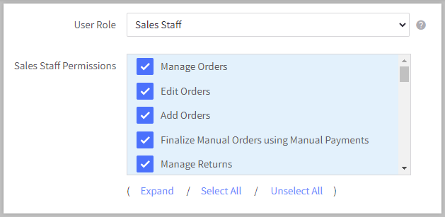 Select a User Role from the dropdown