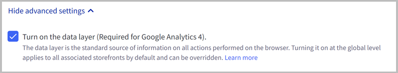 Show advanced settings expanded showing the setting to turn on the data layer