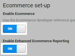 Highlighed Ecommerce and Enhanced Ecommerce toggle switches in the ON state