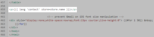 A custom phrase inserted as HTML at the bottom of the template
