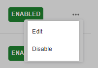 A template's action menu in the template list, with the Edit and Disable actions highlighted
