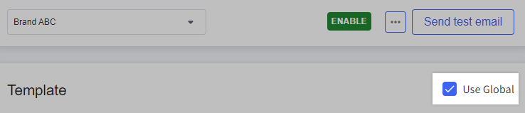The Use global checkbox highlighted on a storefront-specific template's Edit page