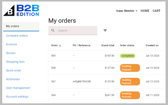 How to Use Order Filters in a B2B's Order History page