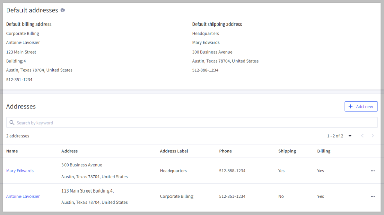 Addresses in Company details