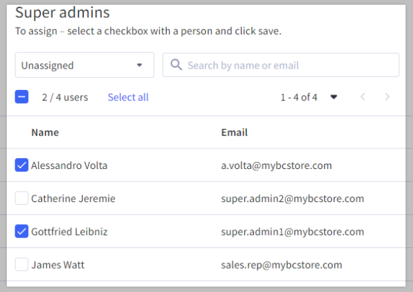 Assign Super Admins in Company details
