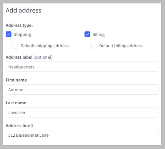 The Add address window for creating new Company addresses