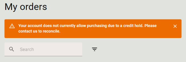 The warning banner that appears in the Buyer Portal when the Company is placed on credit hold