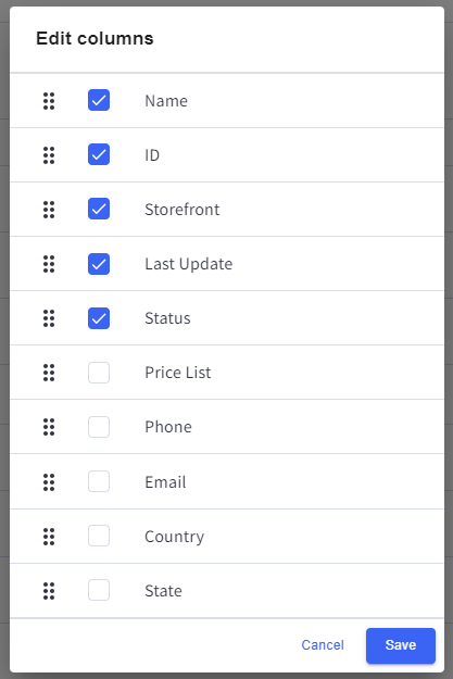 Modify which information columns are displayed in the Companies area