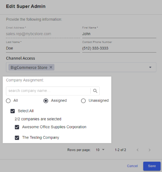Change assigned Companies