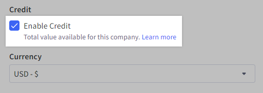The Enable Credit checkbox in a Company's details
