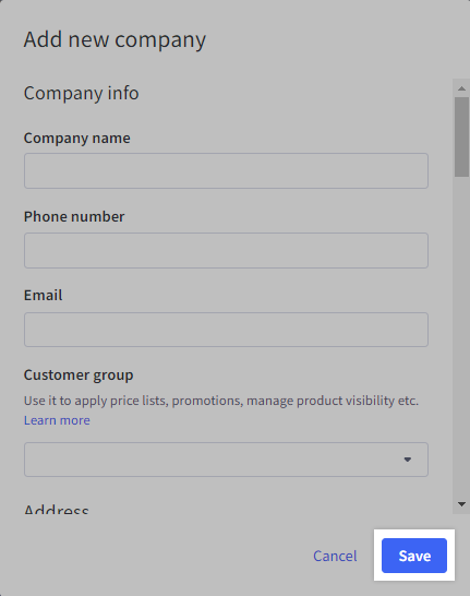 The Add a new company window