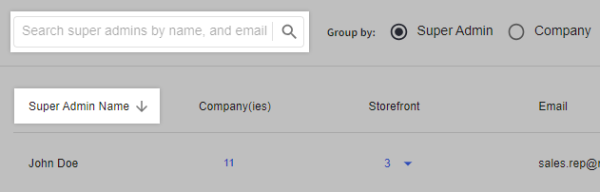 Sort and search Super Admins.