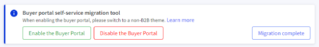 The self-service migration banner in the B2B Edition control panel