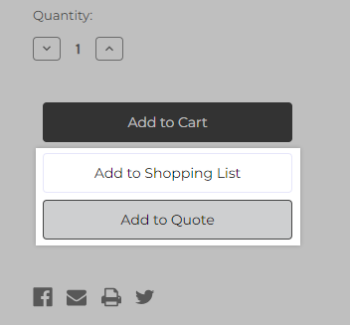 The Shopping List and quote buttons on a storefront product page