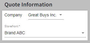 Company and Storefront selections in a draft quote