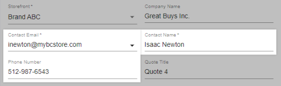 Contact information fields for the buyer associated with the quote