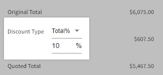 The discount type and amount on a quote