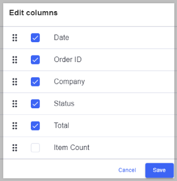 Manage which columns are visible in the Orders area.