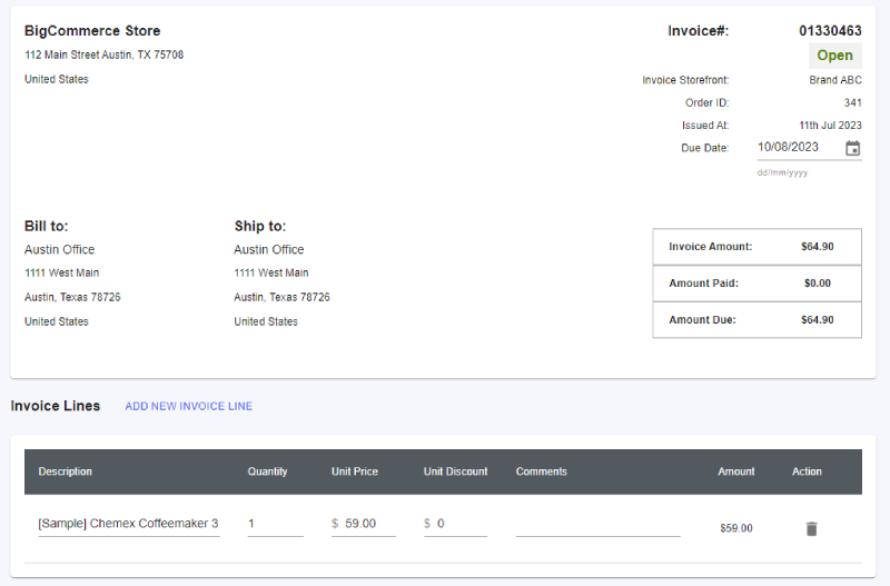 The Edit Invoice window