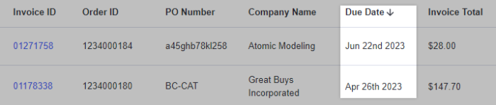 Sort the Invoices list