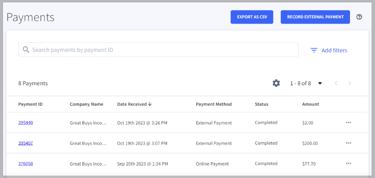 View full and partial invoice payments