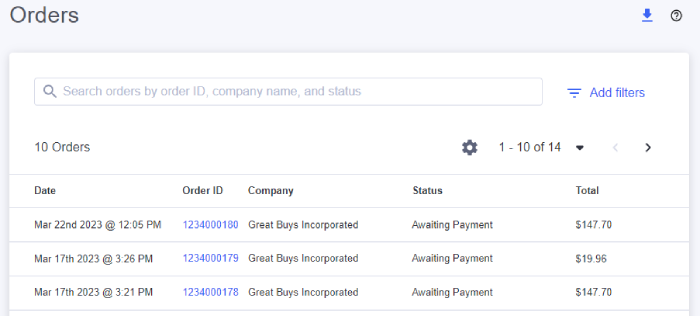 View Company orders in the B2B Edition app.