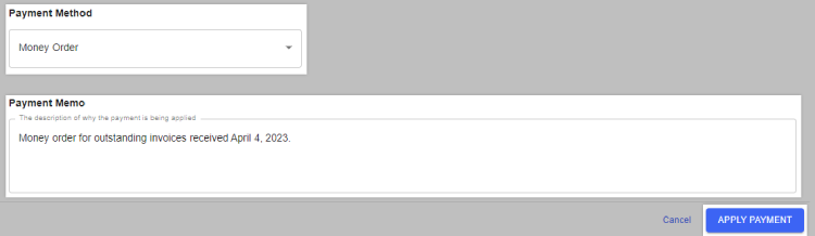 Leave notes about the payment and specify the payment method used.