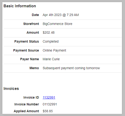 Invoice payment details