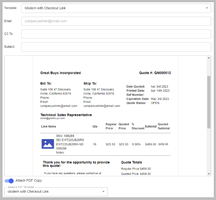 Preview your quote email