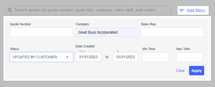 Available quote filters