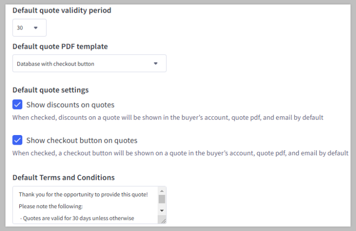 Quote default settings
