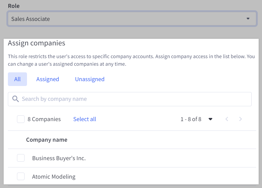 Select the Company accounts you want the Sales Staff user to access