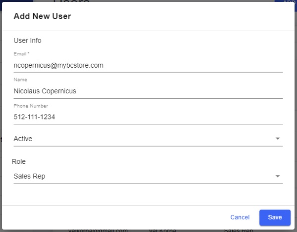 New user account fields