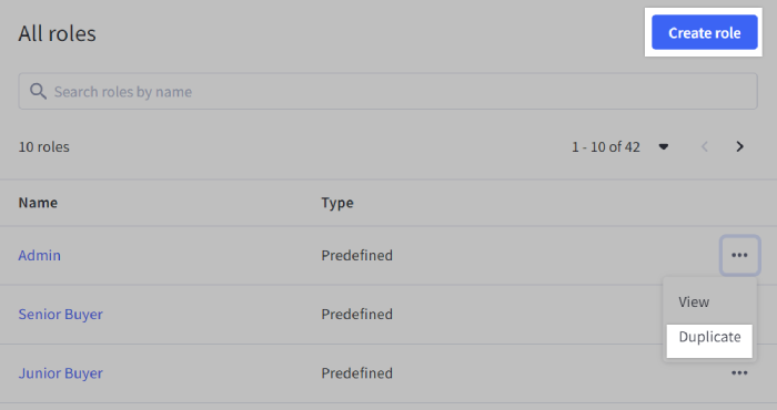 The actions in the role list to create a new role or duplicate an existing one