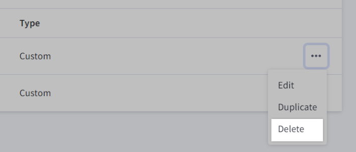 The Delete action for a custom role in the roles list.