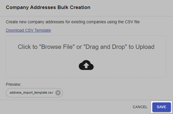 The Company address import window