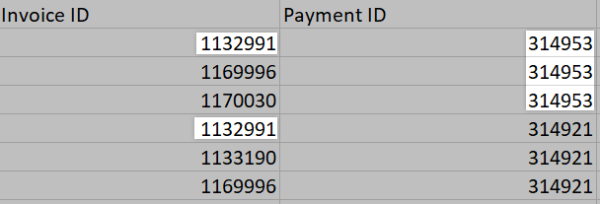 Invoices and payments in the export CSV